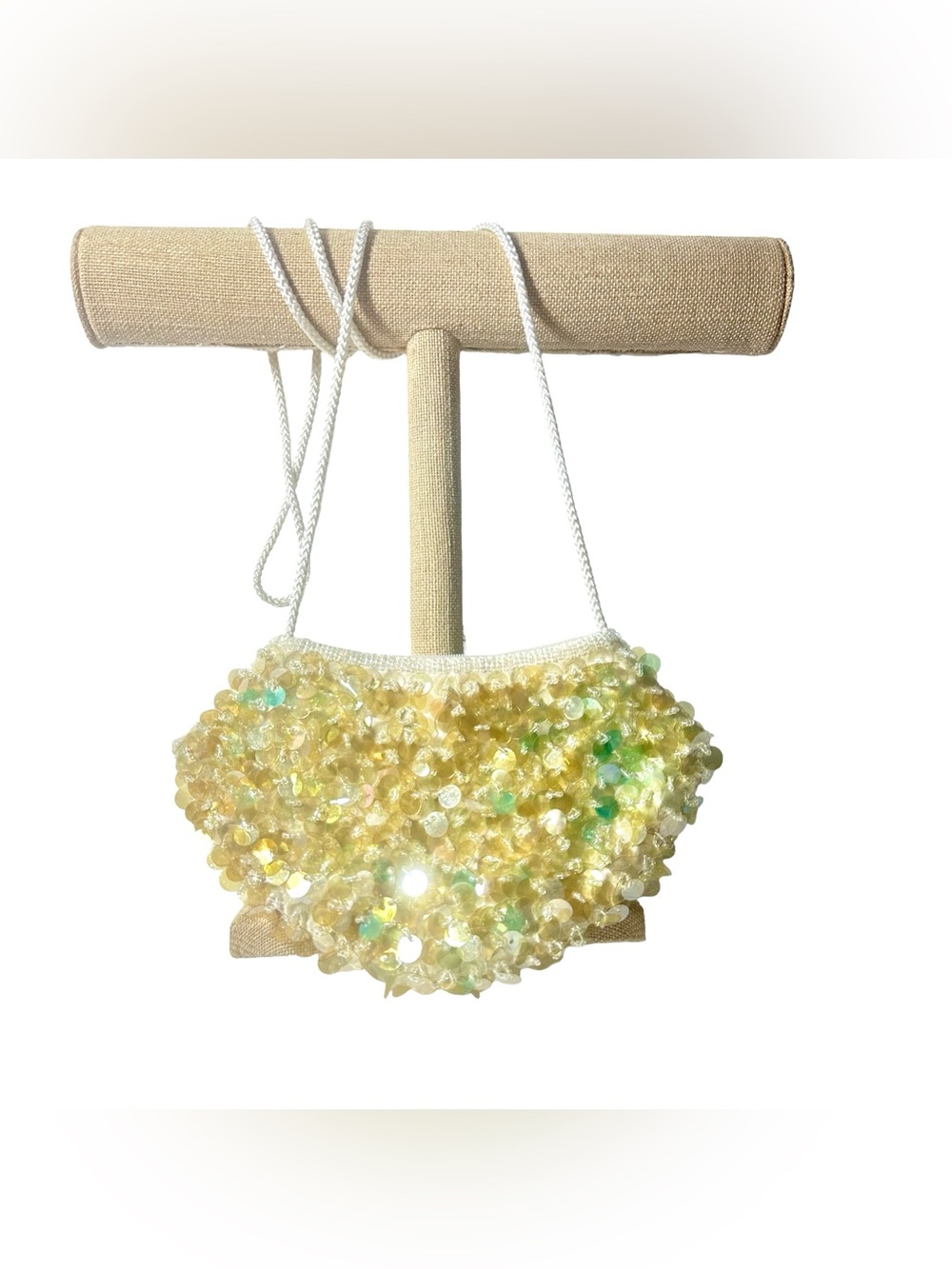 Vintage Paillettes Sequin Purse Bag Crossbody Shoulder Beige Pastel Aqua Y2K